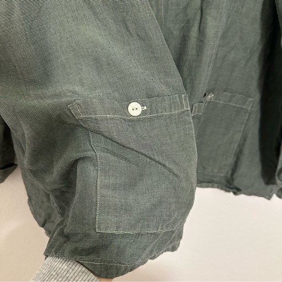 Bryn Walker Green 100% Linen Jacket Pearly Buttons Bottom Pockets Size Large - Picture 12 of 12